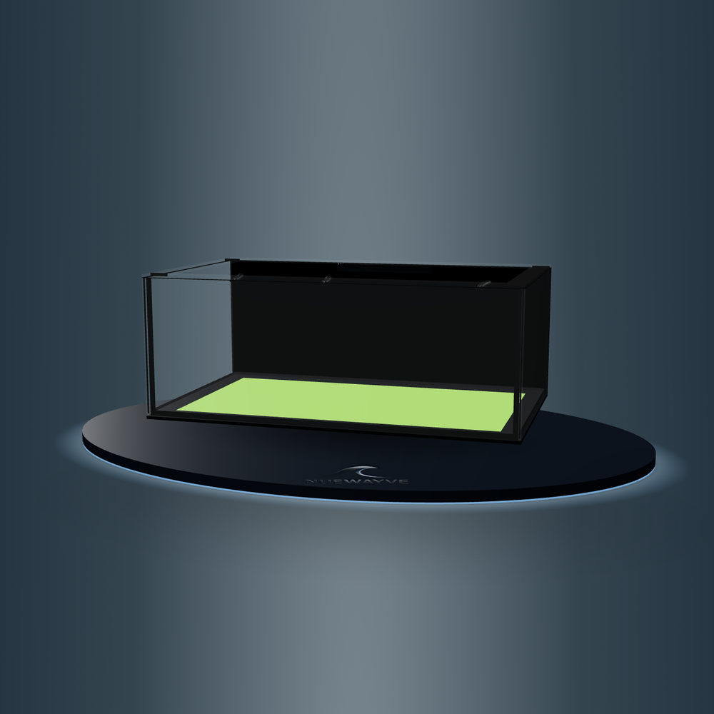 NueWayve 3D aquarium with lime green Spartan bottom and branded floating pedestal